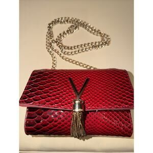 Valentino By Mario Valentino Audrey red moc snake faux leather clutch bag